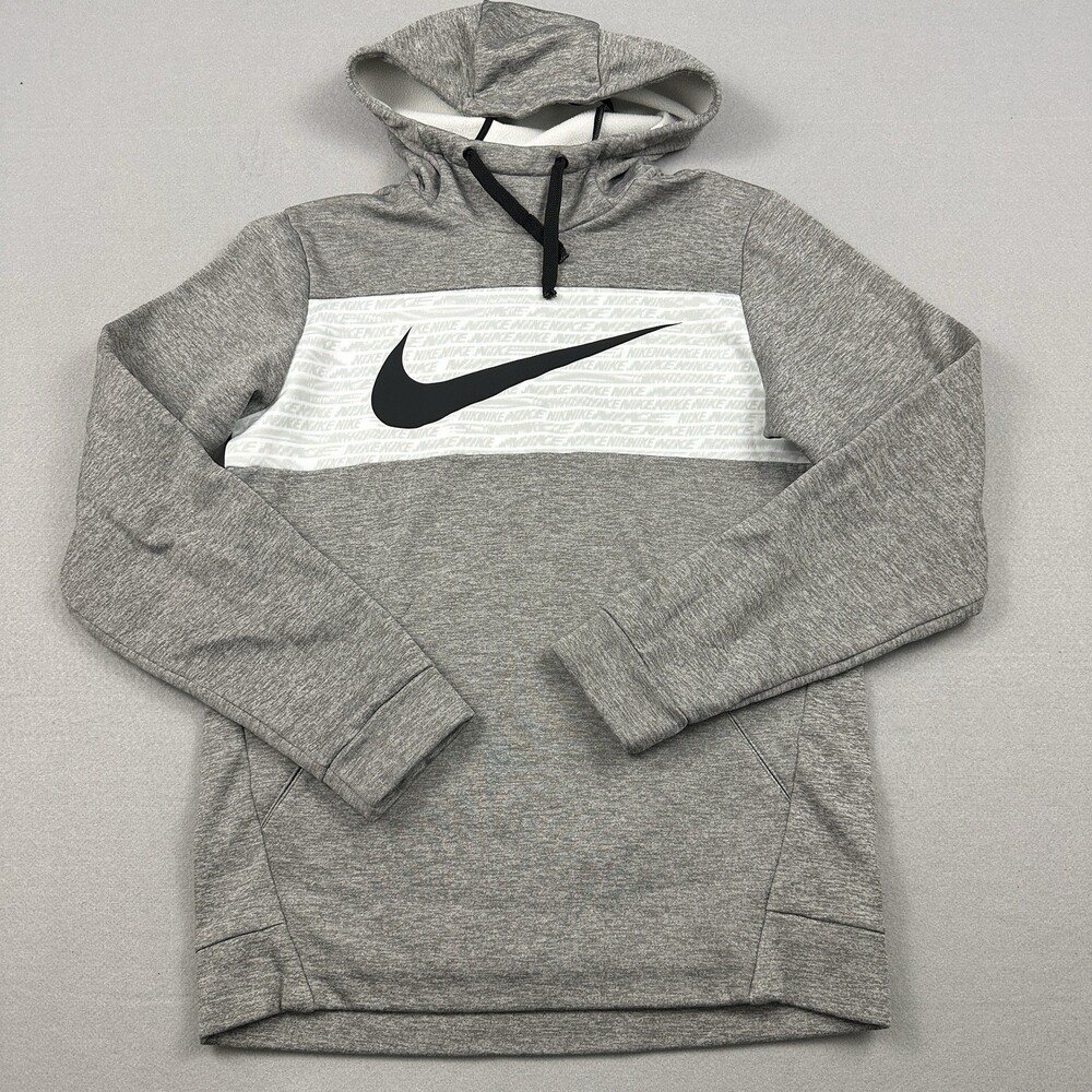 Nike Hoodie Men Small Gray Solid Pullover Sweatshirt Big Swoosh Logo Basketball